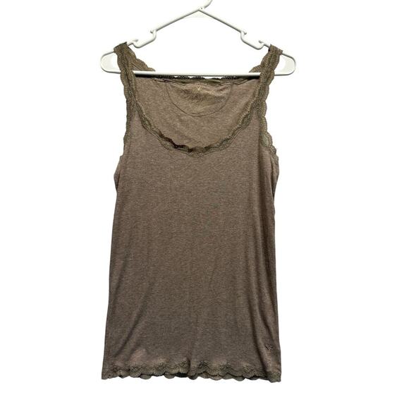 American Eagle Outfitters Brown Lace Trim Tank Top - Picture 1 of 8